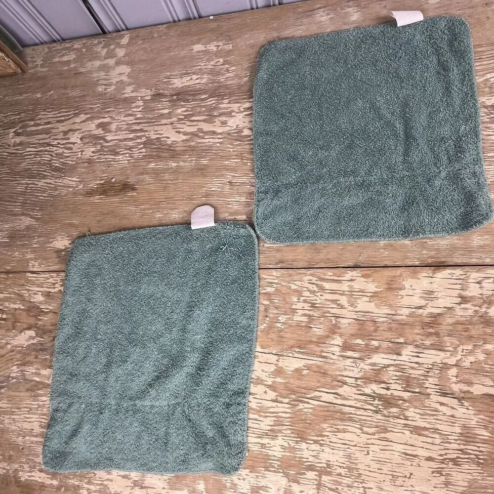 Vintage Set 6 Cannon Aqua Green Bath Hand Wash Towels Floral Satin Ruffle USA